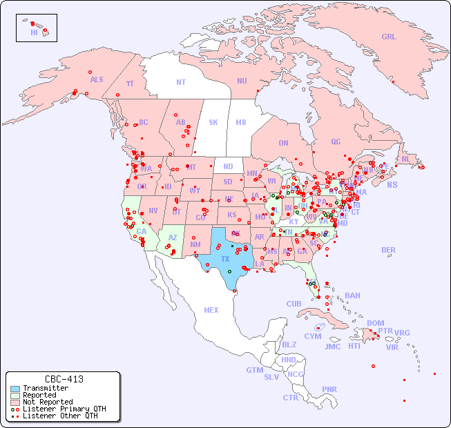 North American Reception Map for CBC-413