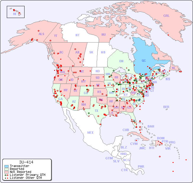 North American Reception Map for 3U-414