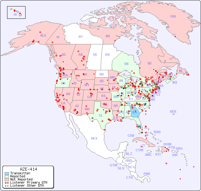 North American Reception Map for AZE-414