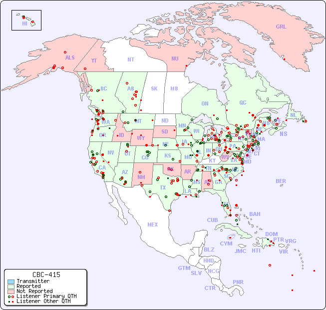 North American Reception Map for CBC-415