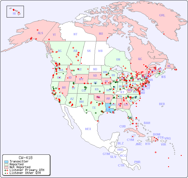North American Reception Map for CW-418