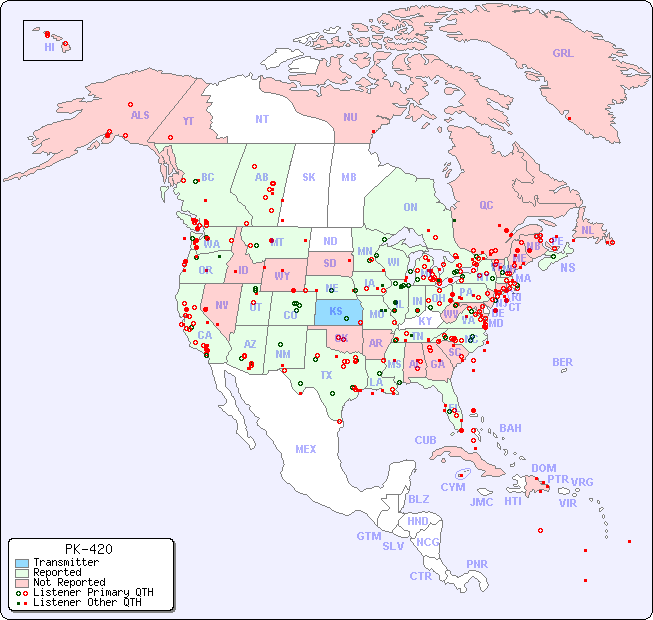 North American Reception Map for PK-420