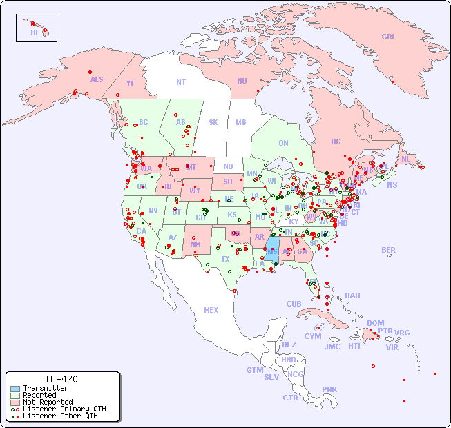 North American Reception Map for TU-420