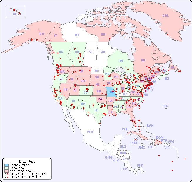 North American Reception Map for DXE-423