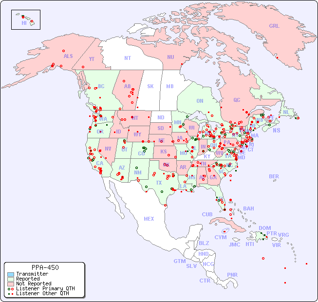 North American Reception Map for PPA-450