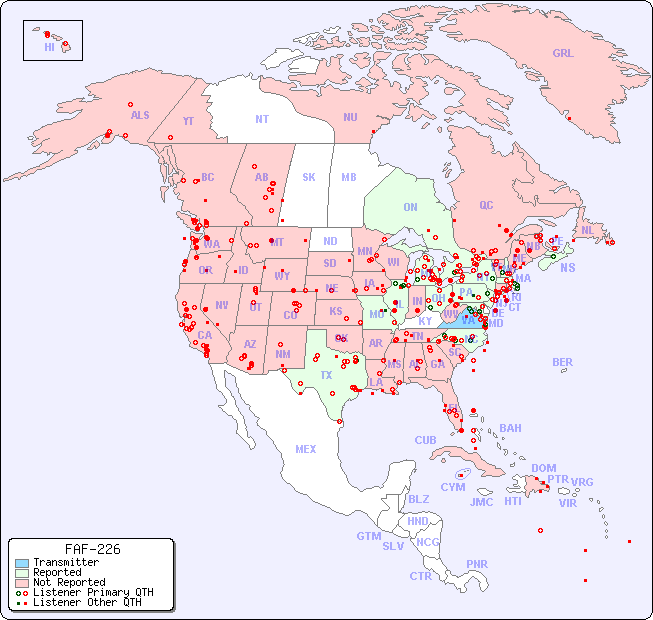 North American Reception Map for FAF-226