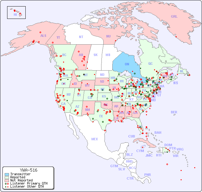 North American Reception Map for YWA-516