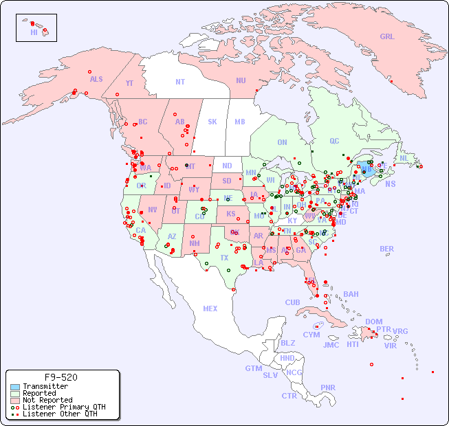 North American Reception Map for F9-520