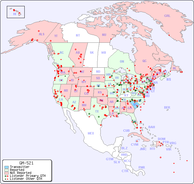 North American Reception Map for GM-521