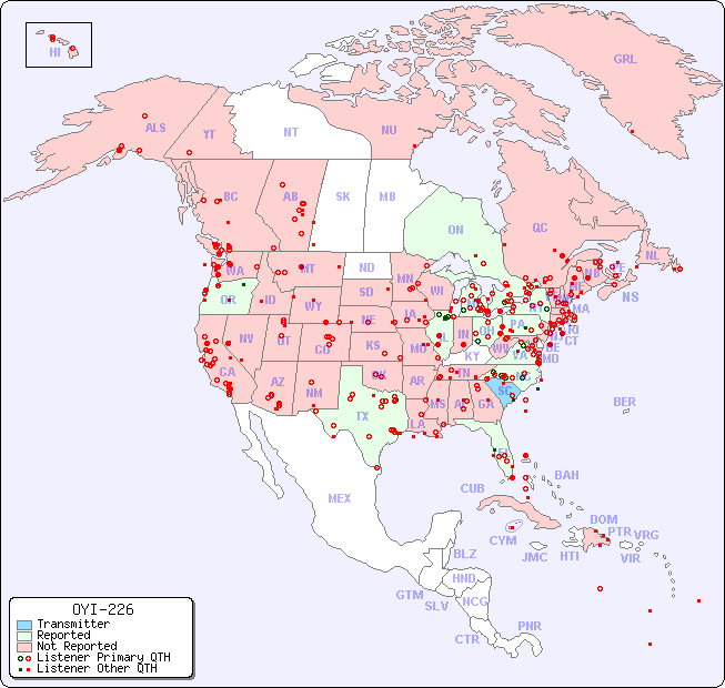 North American Reception Map for OYI-226