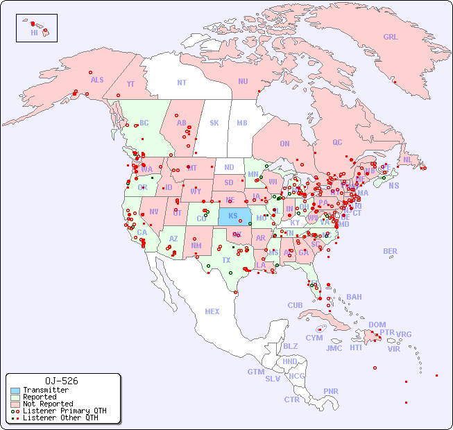 North American Reception Map for OJ-526