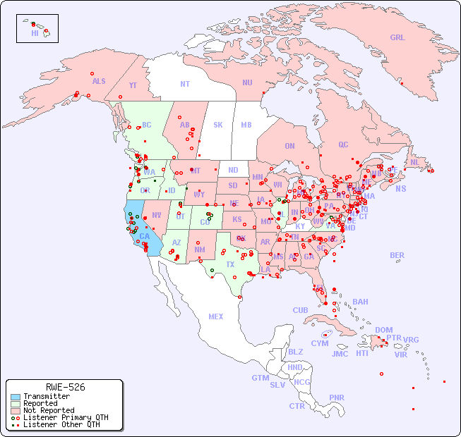 North American Reception Map for RWE-526