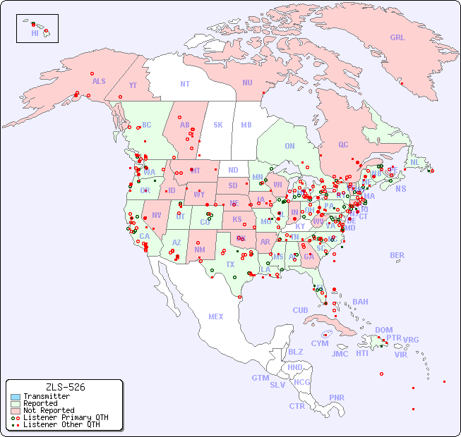 North American Reception Map for ZLS-526