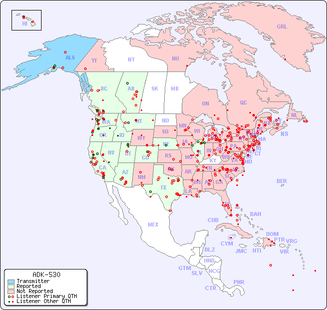 North American Reception Map for ADK-530