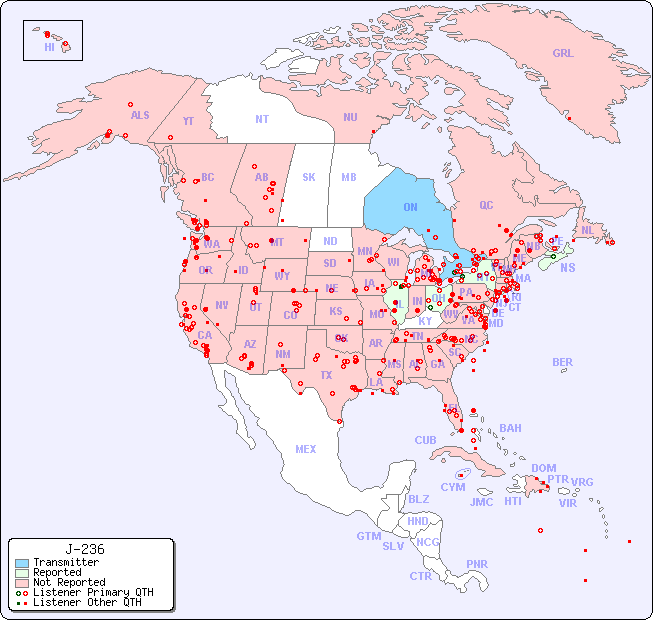 North American Reception Map for J-236