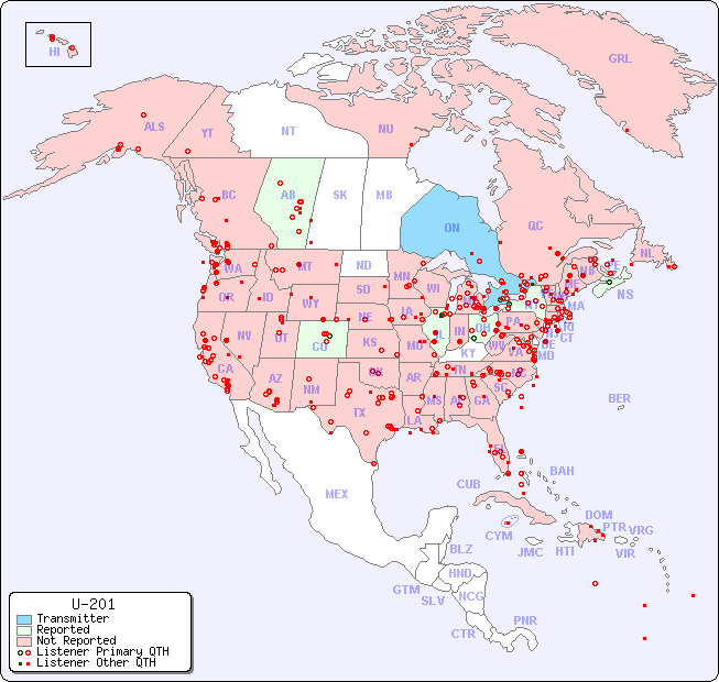 North American Reception Map for U-201