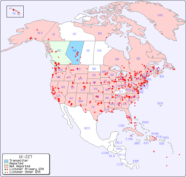 North American Reception Map for 1K-227