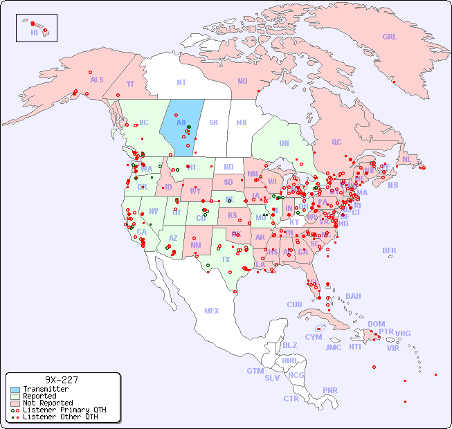 North American Reception Map for 9X-227