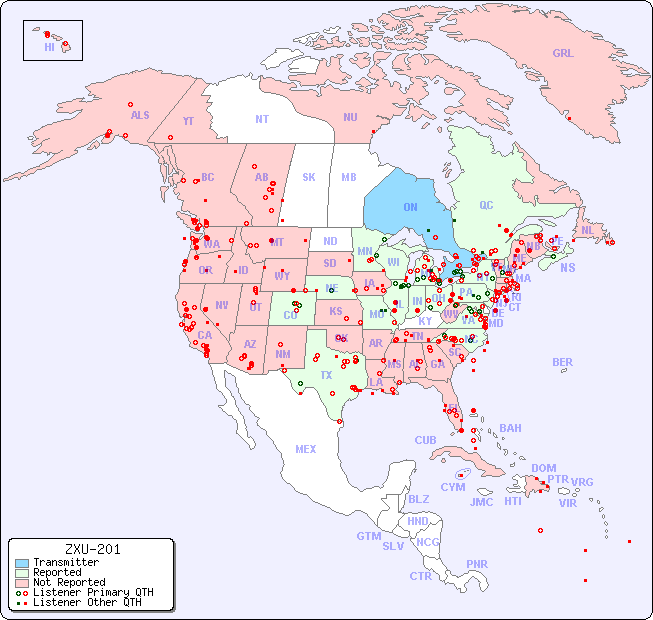 North American Reception Map for ZXU-201