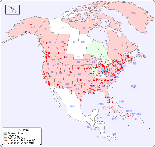 North American Reception Map for ZZV-204