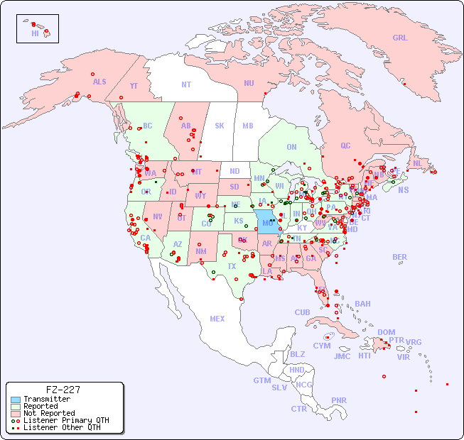 North American Reception Map for FZ-227