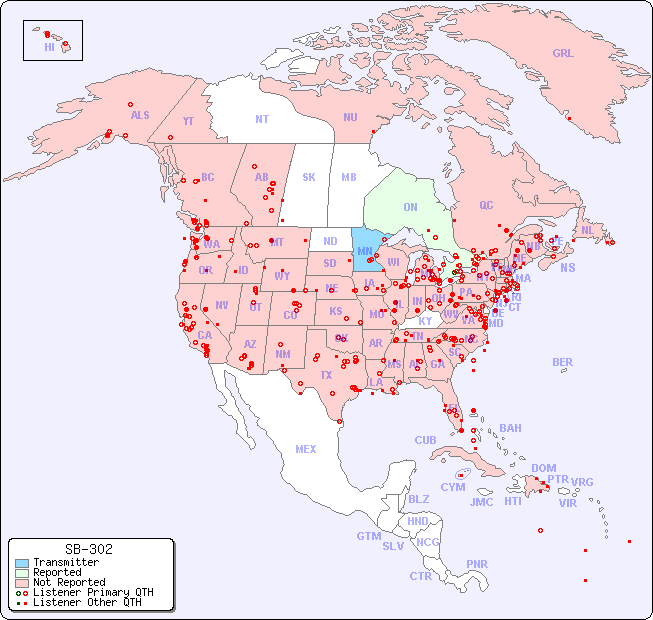North American Reception Map for SB-302