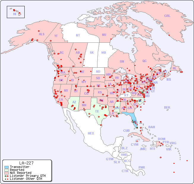 North American Reception Map for LA-227