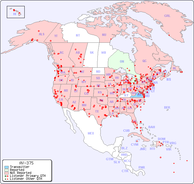 North American Reception Map for AV-375