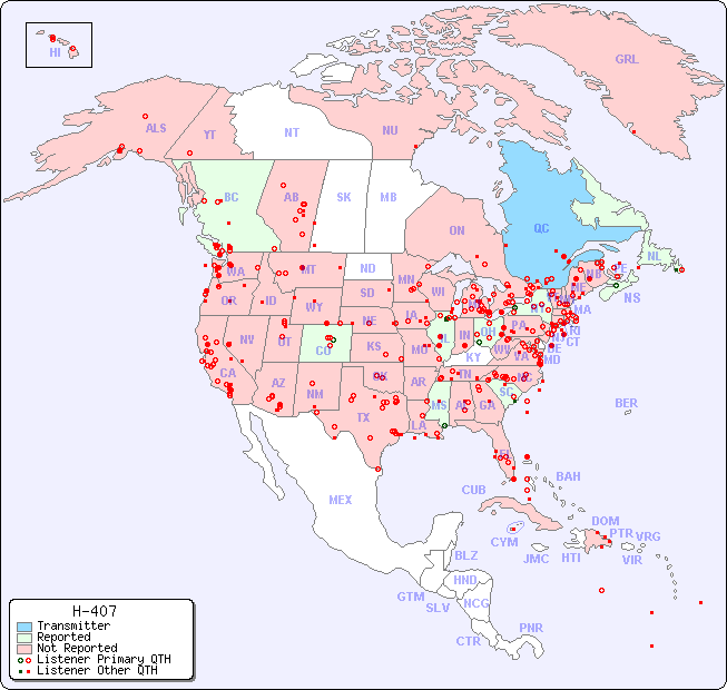 North American Reception Map for H-407