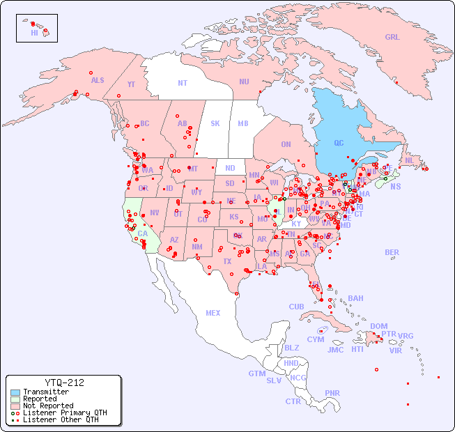North American Reception Map for YTQ-212