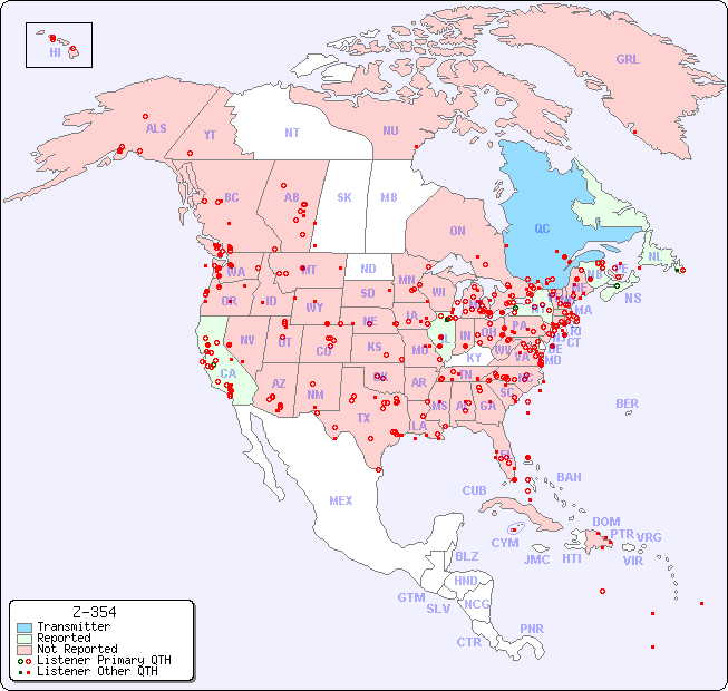 North American Reception Map for Z-354