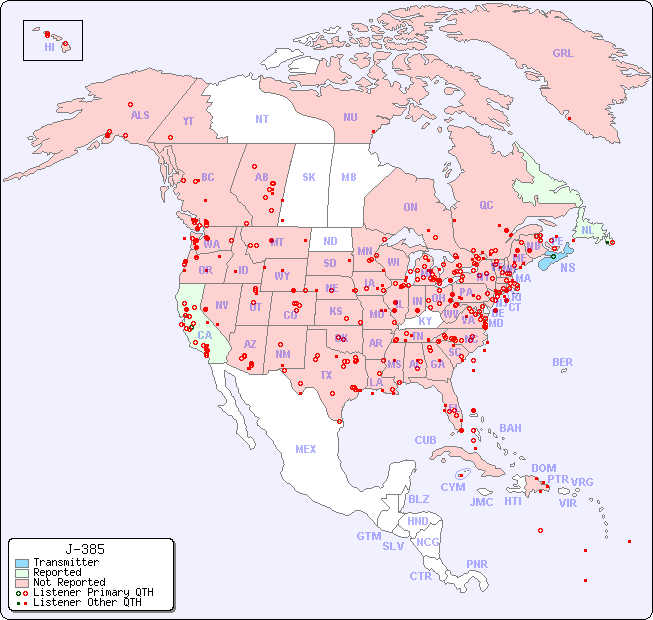 North American Reception Map for J-385