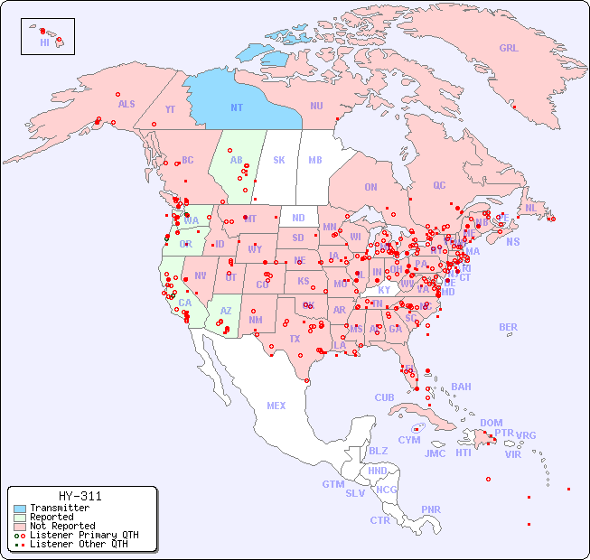 North American Reception Map for HY-311