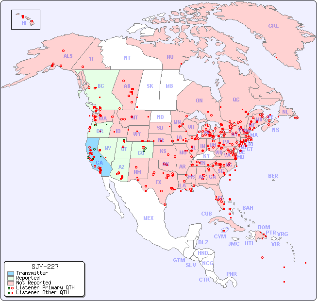 North American Reception Map for SJY-227