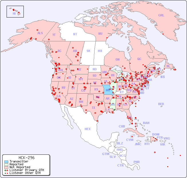 North American Reception Map for HCK-296