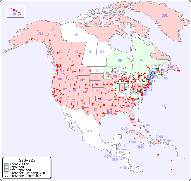 North American Reception Map for SZO-227