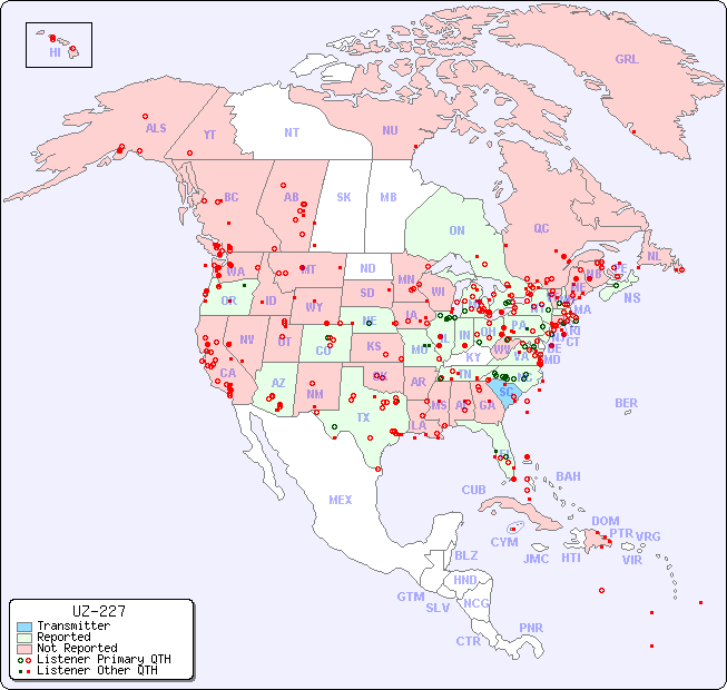 North American Reception Map for UZ-227