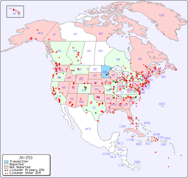North American Reception Map for JA-253