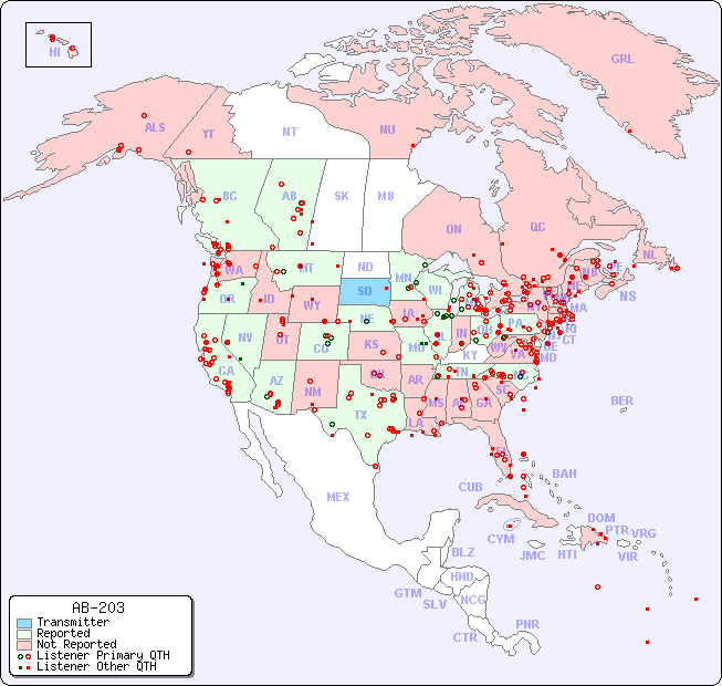 North American Reception Map for AB-203
