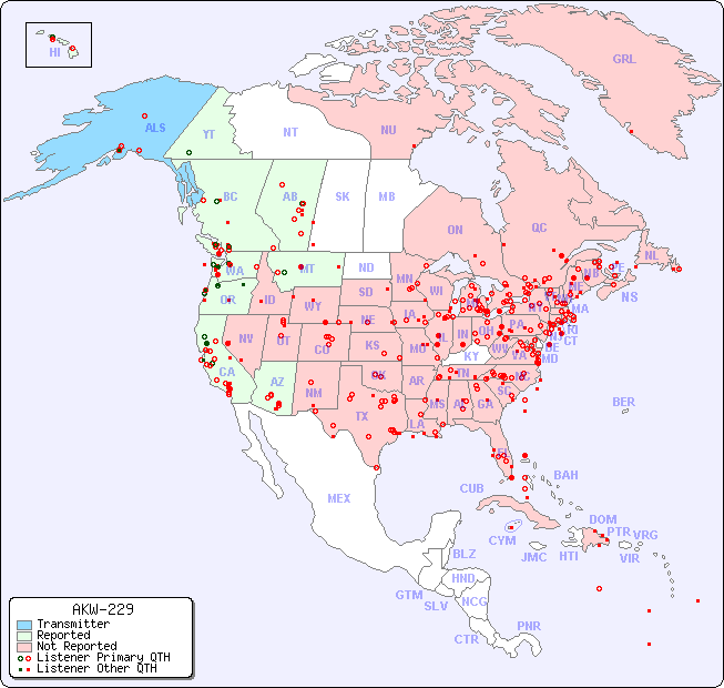 North American Reception Map for AKW-229