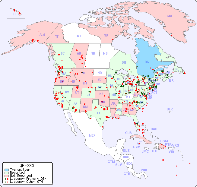 North American Reception Map for QB-230