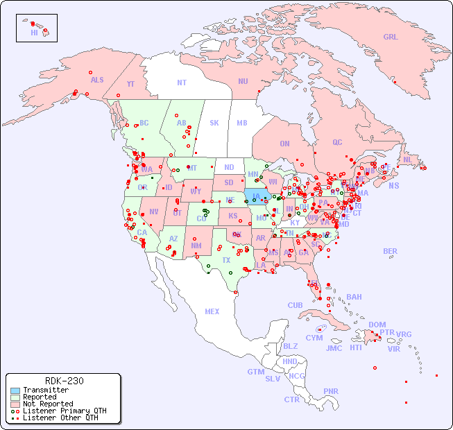 North American Reception Map for RDK-230