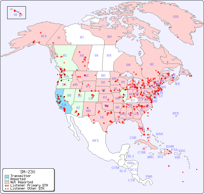 North American Reception Map for SM-230