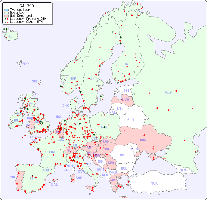 European Reception Map for GJ-340
