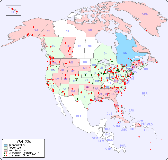 North American Reception Map for YBM-230
