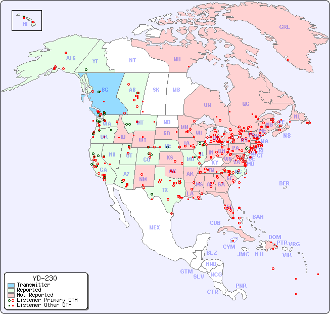 North American Reception Map for YD-230