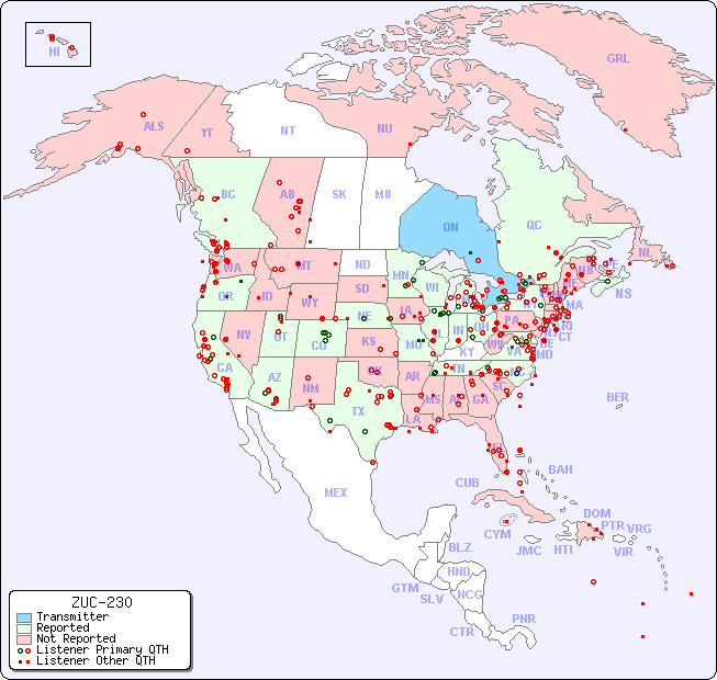 North American Reception Map for ZUC-230