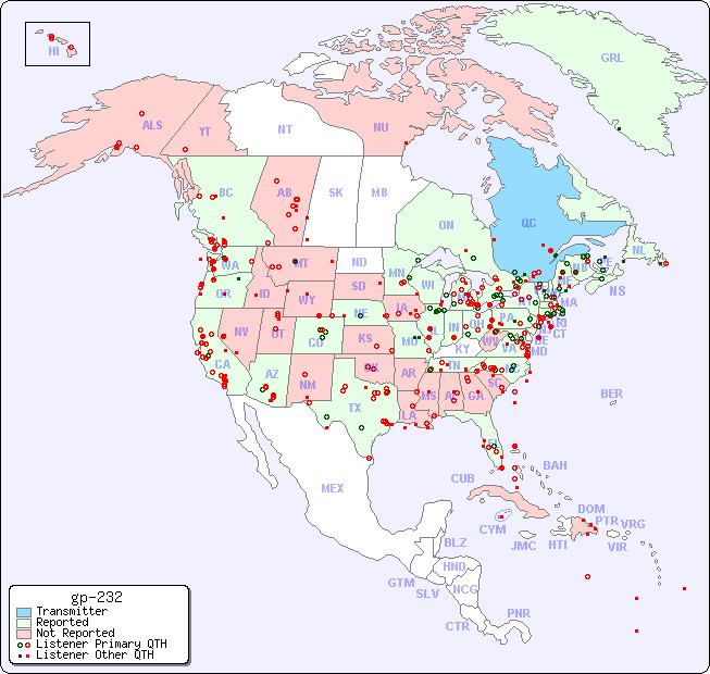 North American Reception Map for gp-232