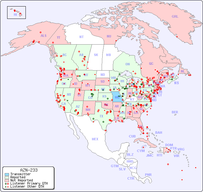 North American Reception Map for AZN-233