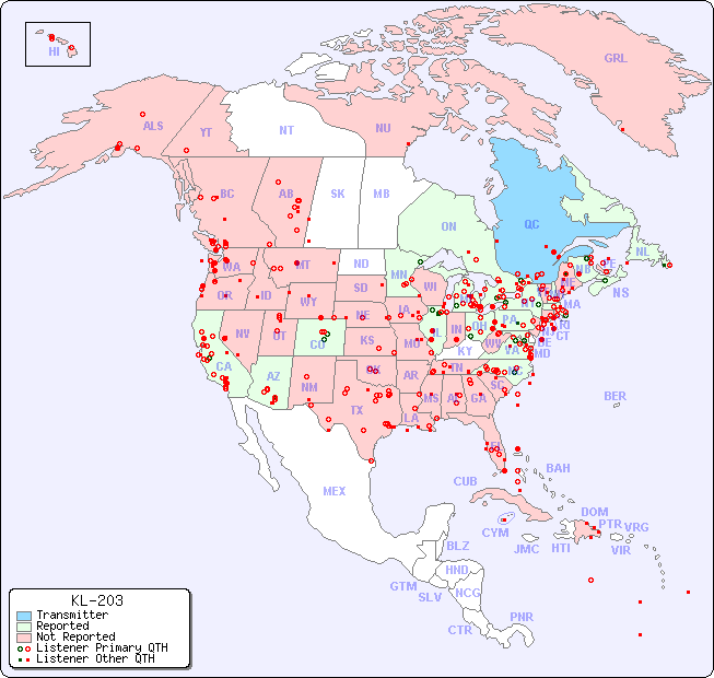 North American Reception Map for KL-203